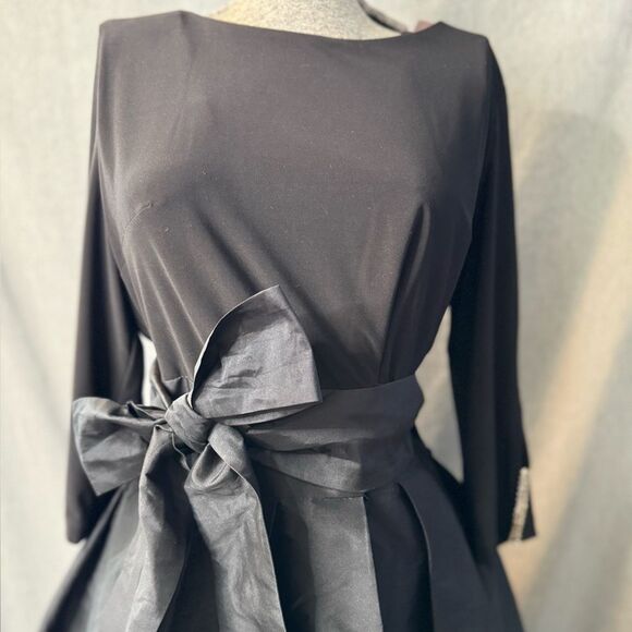 Adrianna Papell Black 3/4 Sleeve Cocktail Dress with Bow Belt Women Size 12 - Picture 1 of 13